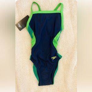 Speedo one-piece swimsuit size 22 in navy blue and green